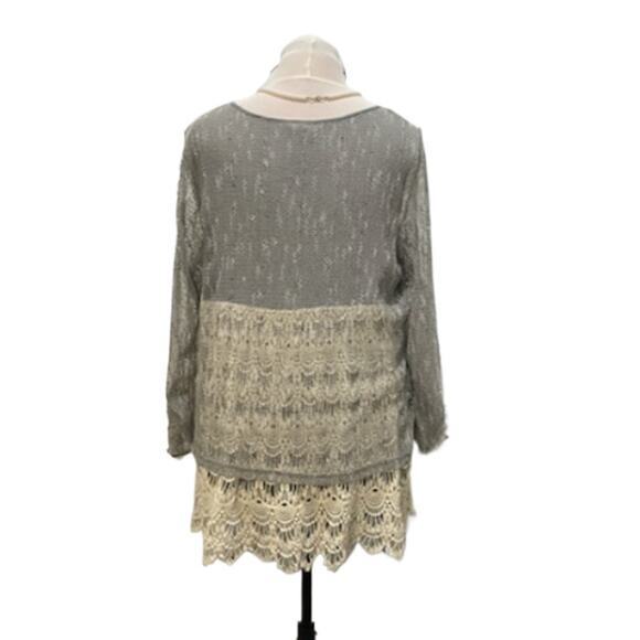 KRAZY KAT Womens L Grey Cream Mesh Lace Artsy Tunic Sparkle Fairy Beach Mermaid - Picture 4 of 6